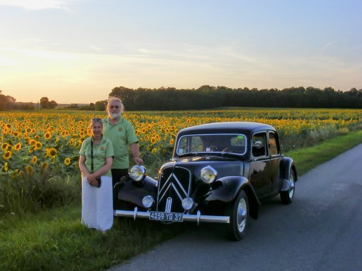 Susan and Simon with their classic Citroën, Célestine
